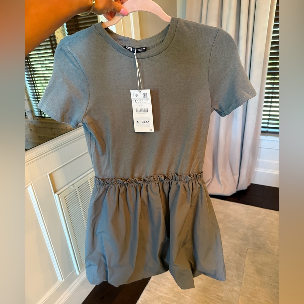 NWT Zara womens gray bubble dress